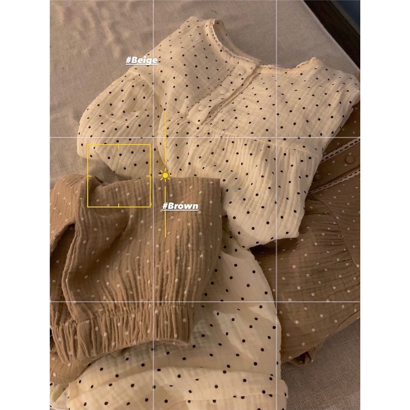 Piyama wanita musim panas celana tidur polka dot leher bulat lengan gelembung loungewear siswa nyama
