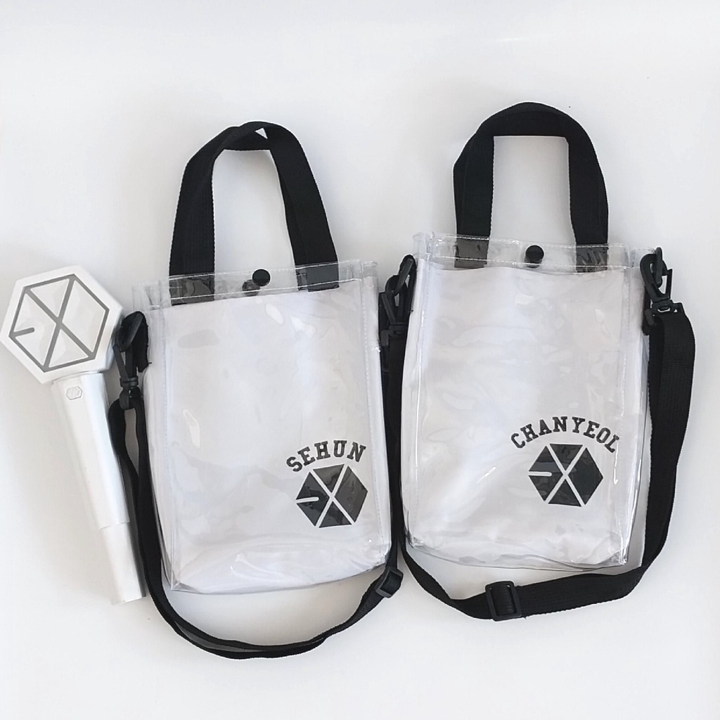 SEHUN CHANYEOL EXO TAS SELEMPANG TRANSPARAN PVC KANVAS MIKA SLING BAG EXO