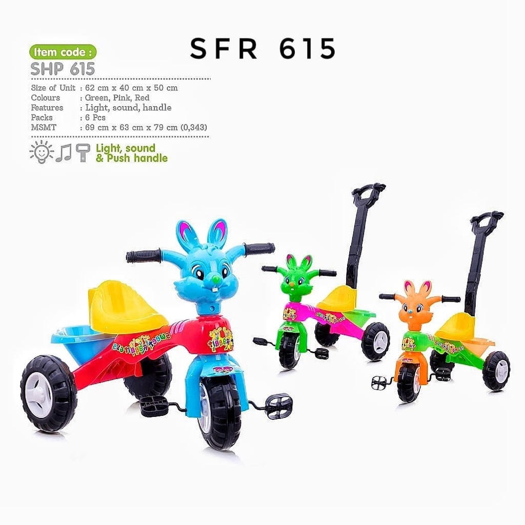 Sepeda Anak Roda 3 Tricycle SFR 615 Fungsi Musik dan Dorongan