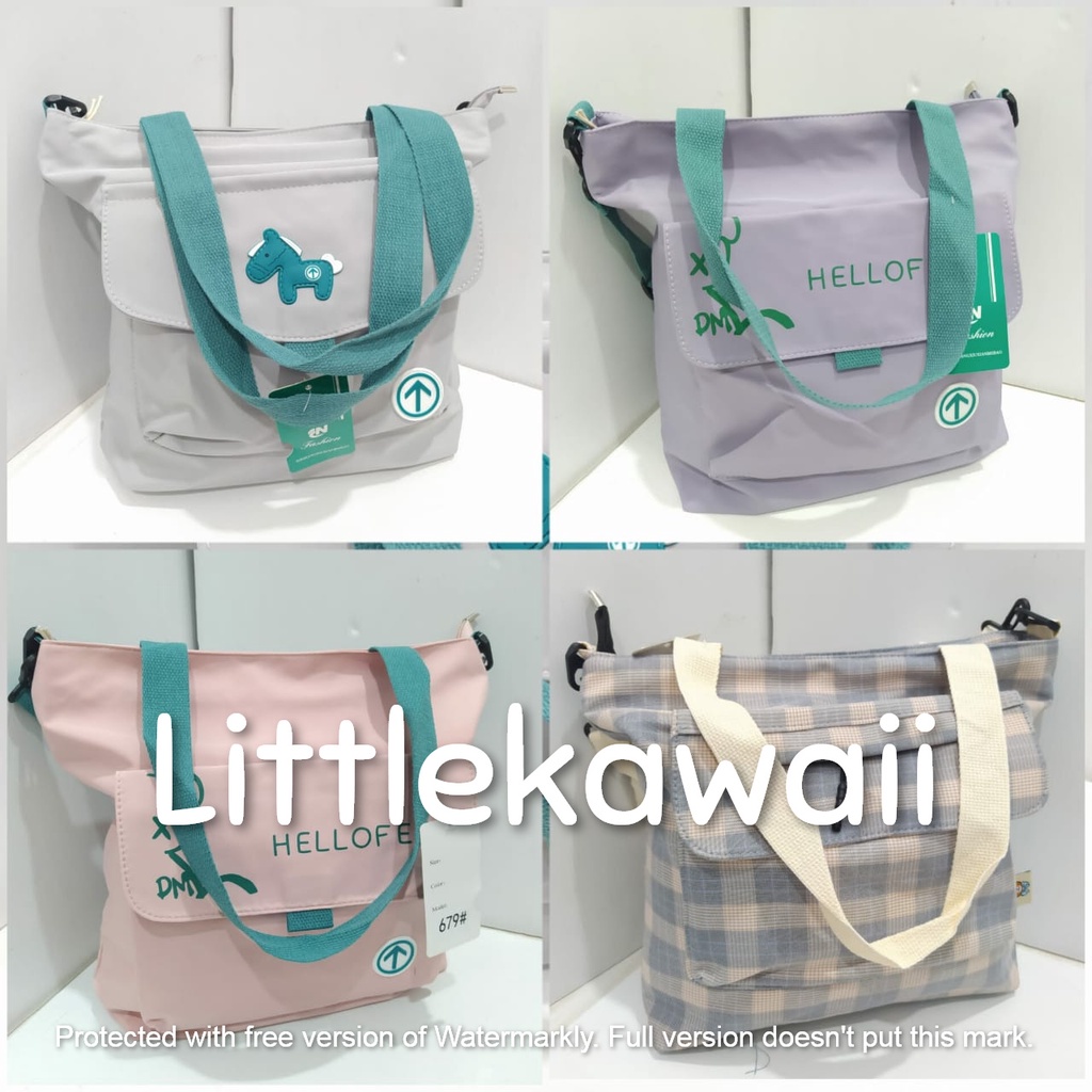 LK/Tas Totebag Tenteng Slempang Wanita  Remaja Dewasa Fashion Casual Sekolah Kuliah Korean Style Hello Mix Import