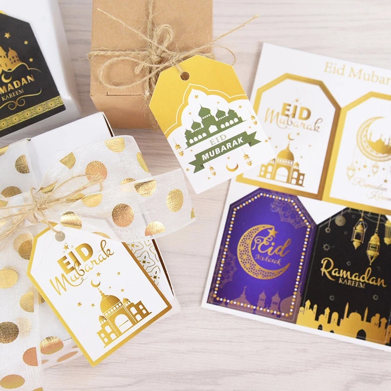 48pcs/set Kareem Ramadan Paper Hang Tag Perlengkapan Pesta Muslim Dekorasi Rumah Eid Mubarak Box Wrapping Card
