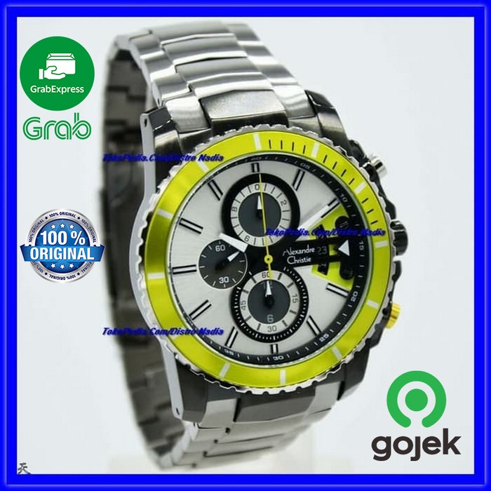 {CollectionStore} Jam Pria Alexandre Christie AC6455MC Chrono Grey List Green ORIGINAL Berkualitas