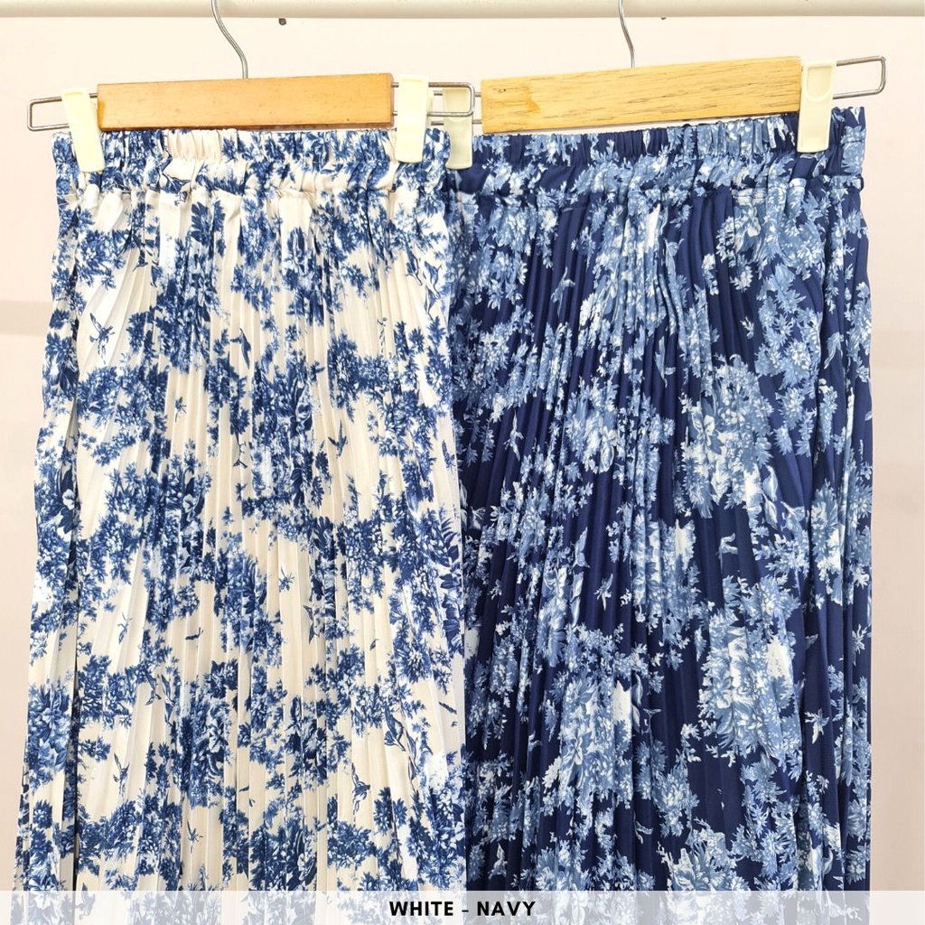 4744 tanari floral button pocket long sleeves plisket skirt one set rok