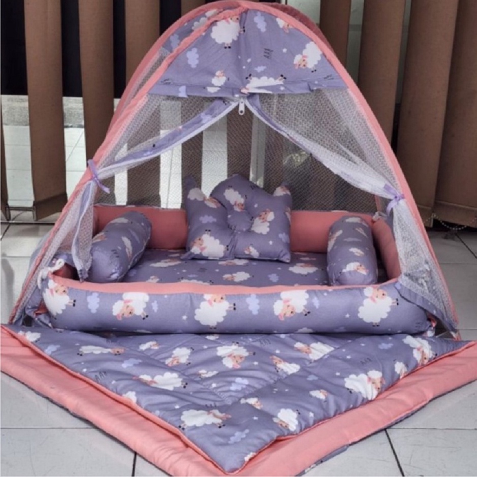 BEST-SELLER Kasur Bayi Kelambu dan-Bedcover Motif Archery x Polkadot-navy CBNK 029 PLUS NON FURING