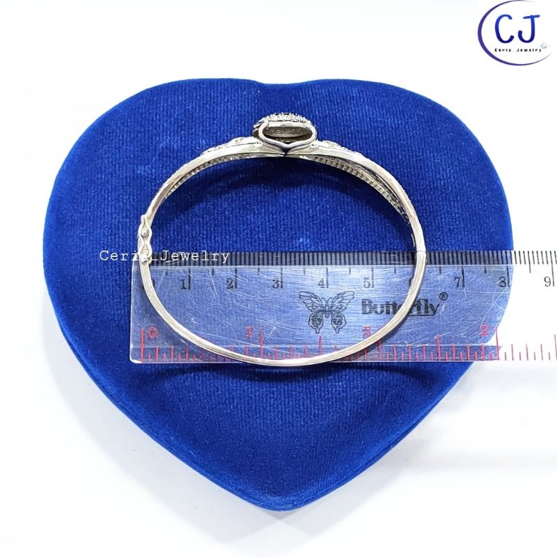 Gelang Perak Asli Silver Wanita 925 Lapis Emas Putih Model Bangle Oval matahitam - Perhiasan Perak