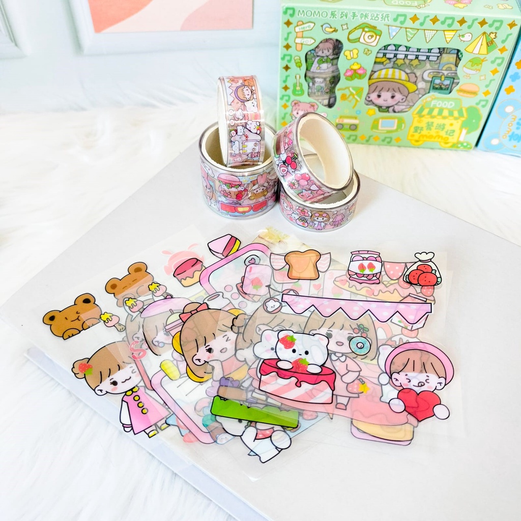 &quot;Sticker BOX SENMU  Momo 10 Lembar + 4 Washi Tape Murah YSR-001 Set Daily Manual Cute Pattern Decorative Tape Sticker Gift Box  COD&quot;