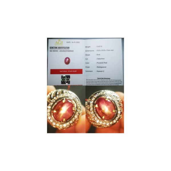 Natural Batu Cincin Star Ruby top HQ