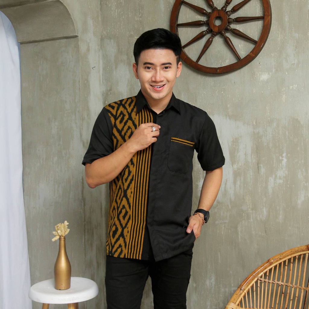 Kombinasi Pendek Pria Kerah Kemeja Tenun Kondangan Kemeja pria Formal Kemeja Casual ikat troso Jepar