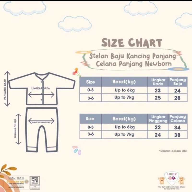 Libby Stelan Tangan Panjang kancing Depan SML 3 stel