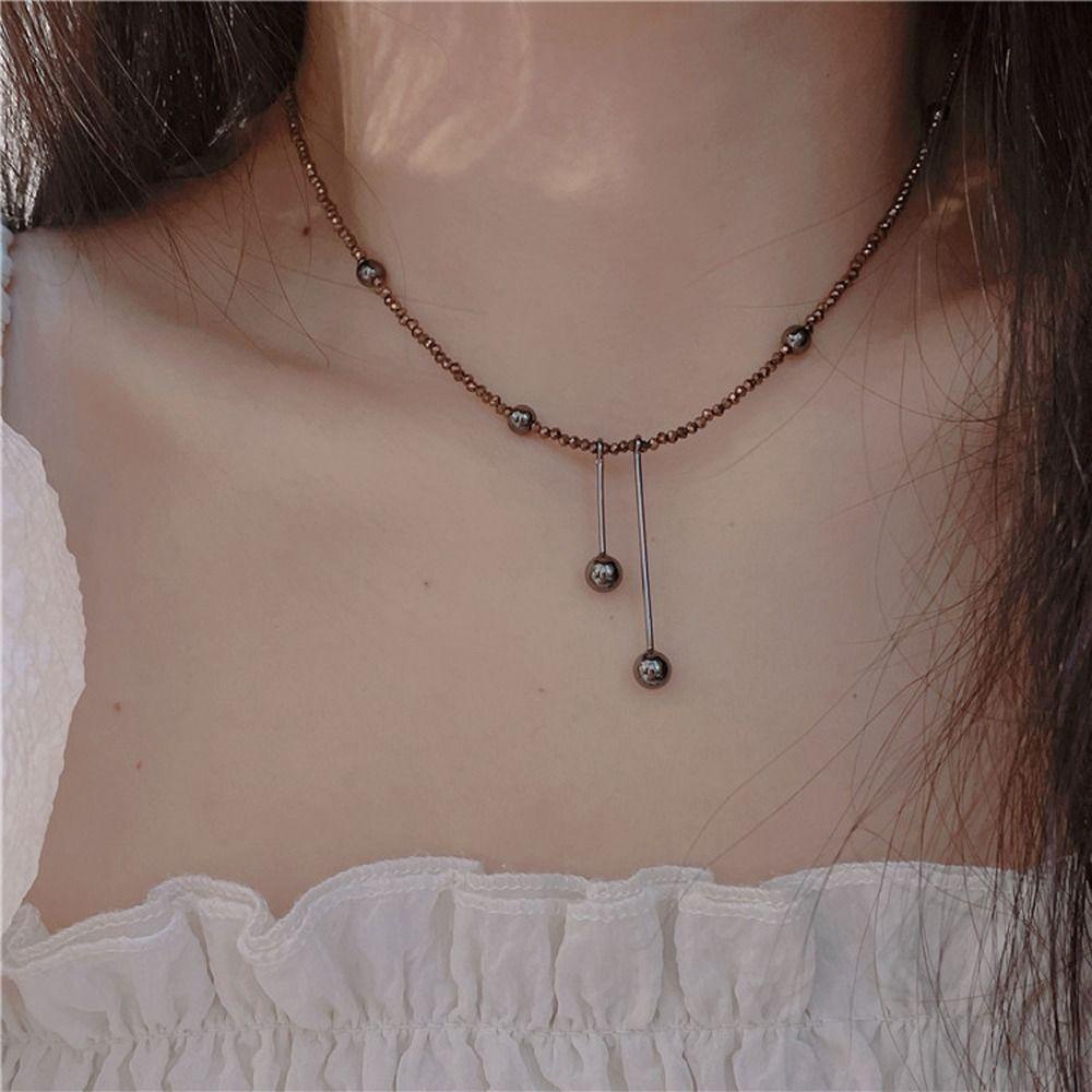 Mxbeauty Y2K Wanita Kalung Fashion Manis Halus Rantai Klavikula Buatan Kristal Niche Desain Gadis Hadiah Tembaga Sweater Rantai