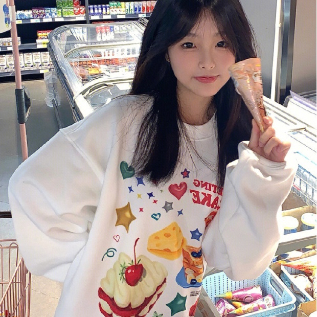 ☂Gadis manis pelajar lucu print all-match sweater leher bulat gaya Jepang desain all-match longgar atasan mid-length trendi