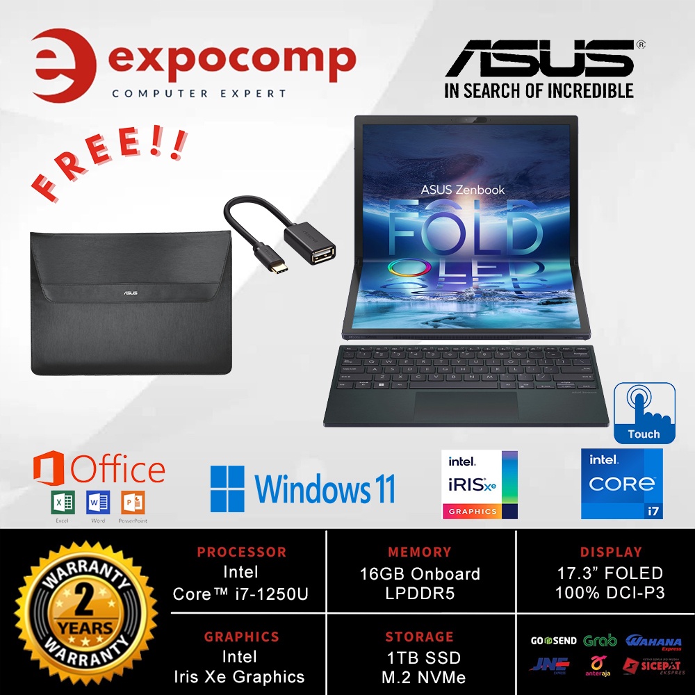 ASUS ZENBOOK 17 FOLD UX9702AA FOLED711 BLACK CORE i7-1250U 16GB 1TB SSD W11+OHS