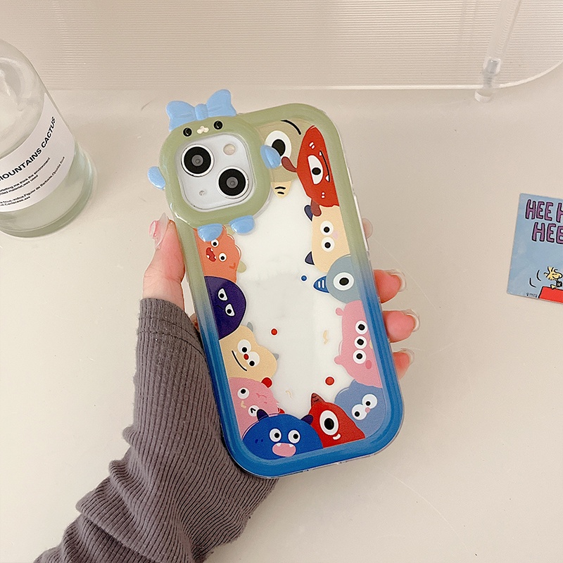 Realme 10 C55 C35 C33 C30 C31 C21Y C25Y 9i 8i C21 C12 C1 C20 C17 C15 C25 C3 5i 6i 7i C2 Narzo 50A Clear Case 3D Bow Monster Lensa Little Monster Party Shockproof Phone Cover BY