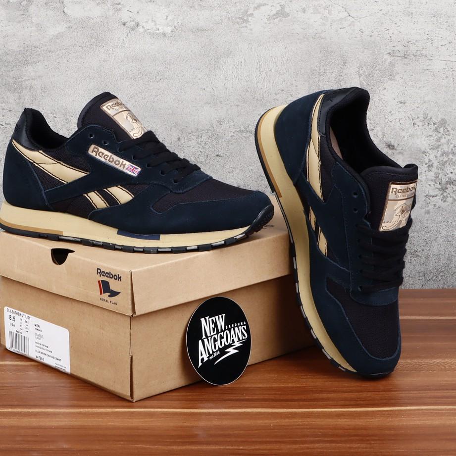 Limited⭐(Bonus Paperbag + Kaos Kaki + Tali) Sepatu Reebok Classic Leather Utility Suede Dress Blue N