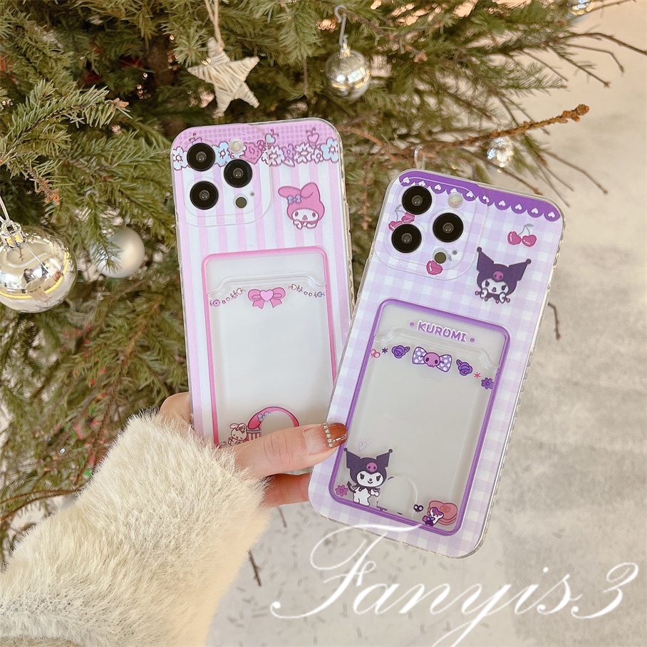 Redmi A1 Plus 10C 10A 10 9A 9C 9 9T Note 11s 10s 9s 11 10 9 8 Pro Poco X3 NFC X3Pro Mi 11 12 Lite 11T Pro Cute Kuromi Sanrio Card Holder Phone Case Clear TPU Soft Cover Pelindung