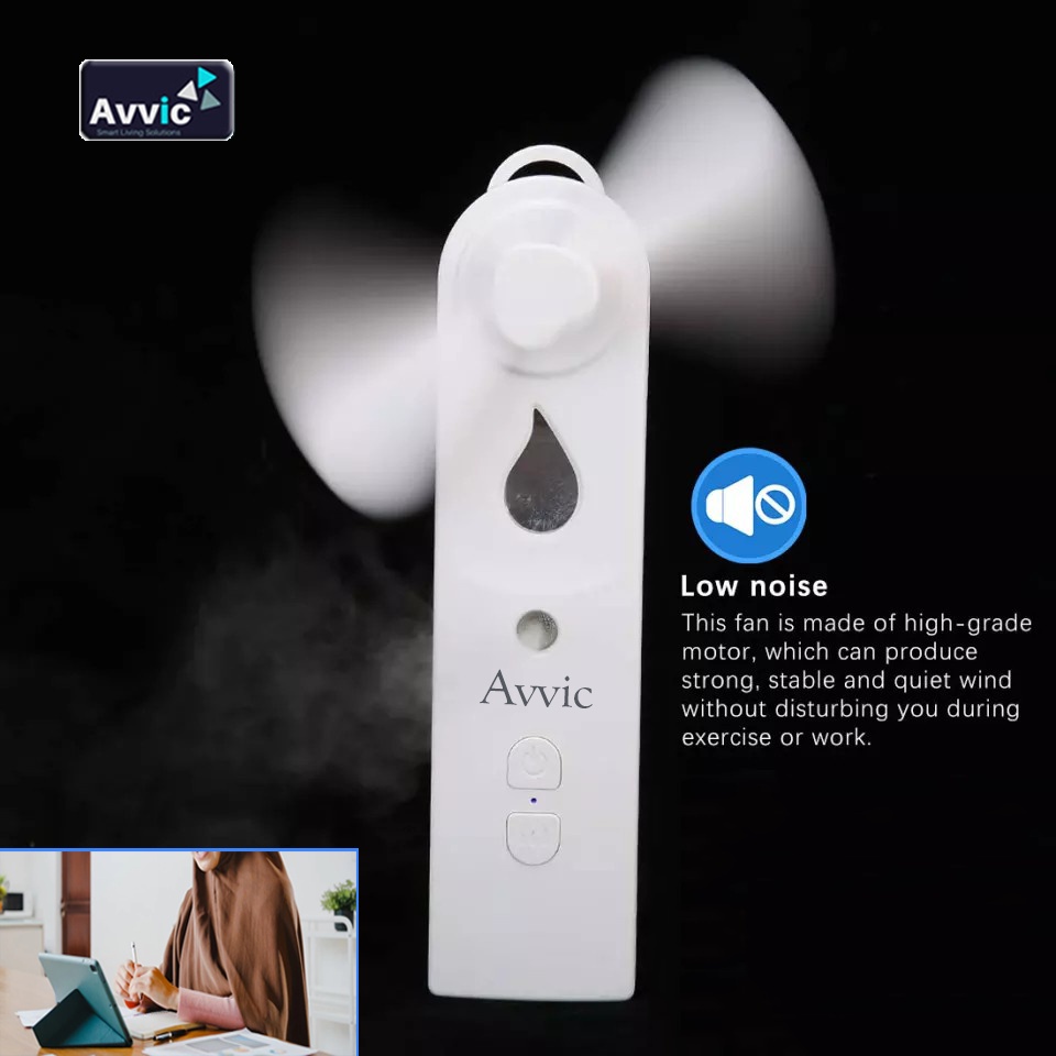 AVVIC Kipas Angin Mini Mist Nano Spray 2in1 Humidifier Pocket Fan 2 Speed Portable USB Rechargeable