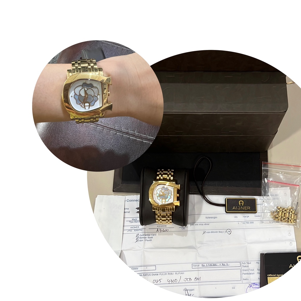 Jam Tangan Wanita Authentic Watch Aigner Gold MOP Complete Set Receipt Original Branded Preloved
