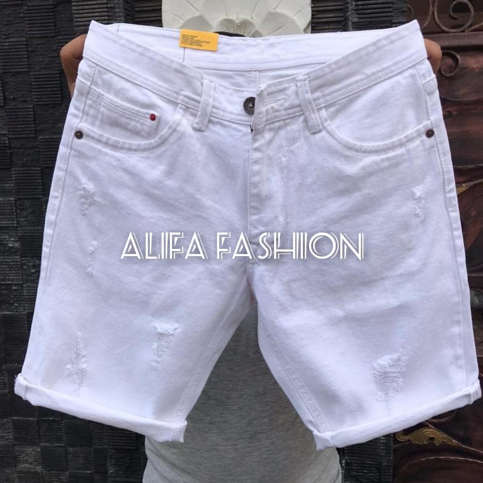 [KHG52] VOLIST CELANA PENDEK PRIA JEANS WARNA PUTIH SOBEK KOYAK IMPORT Grosir