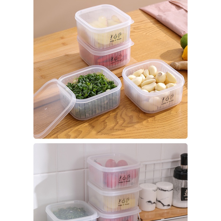 Toples Food Container / Kotak Kontainer Makanan Tempat Penyimpanan Sayur Buah Bahan Masak Wadah Tirisan Kedap Udara Plastik Transparan