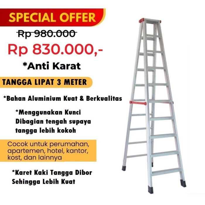 Heck Tangga 3 Meter Jumbo Tinggi Besar Aluminium Besar Lipat Alumunium