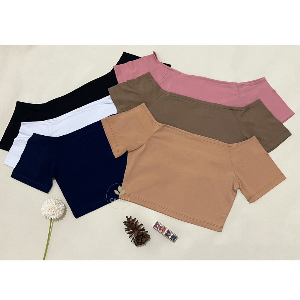 CAVALU Sabrina Crop Top Baju Atasan Wanita Crop Tee Korean Style 071