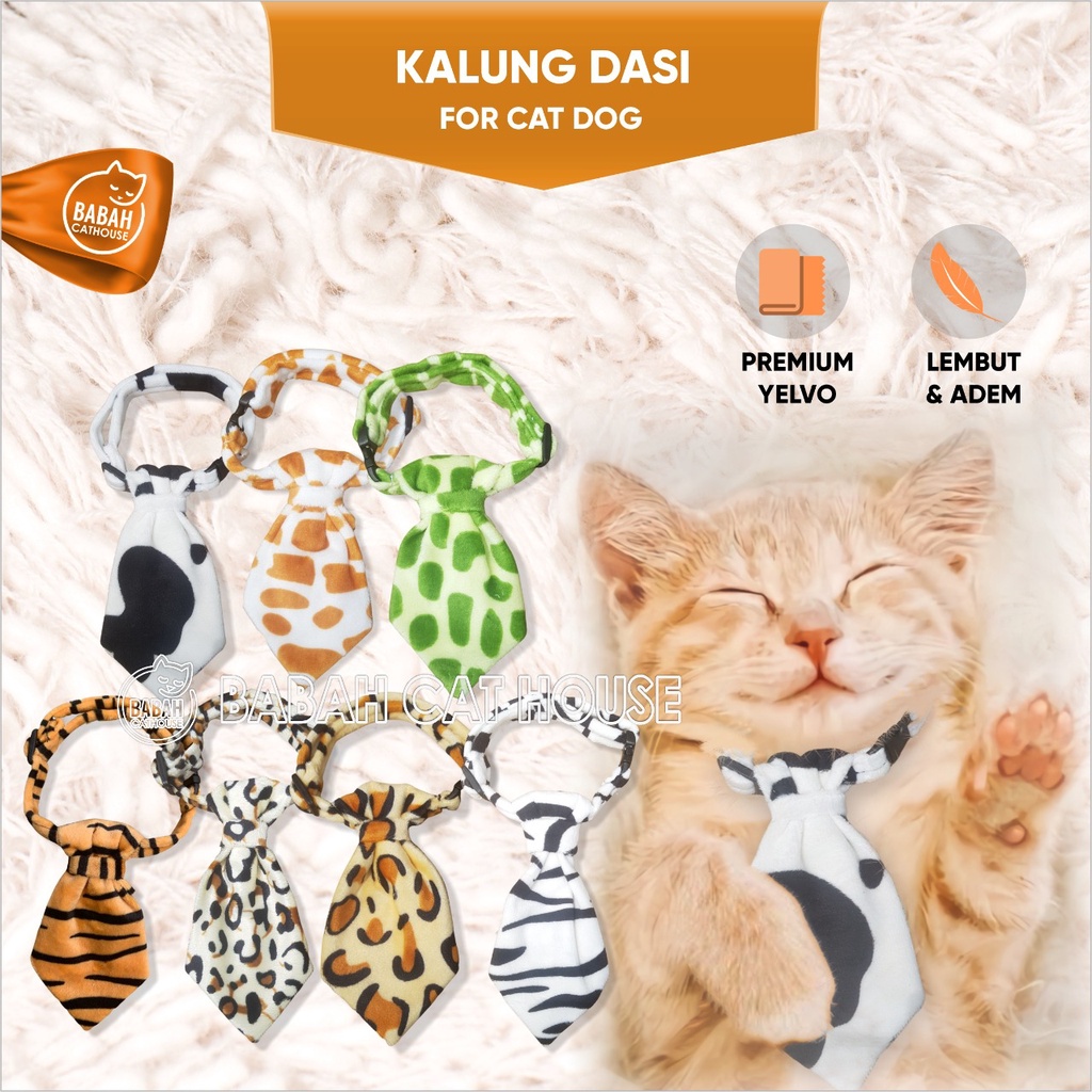 KALUNG KUCING ANJING DASI MOTIF Jerapah Leopard Kura Macan Harimau Sapi Aksesoris untuk Kitten Puppy