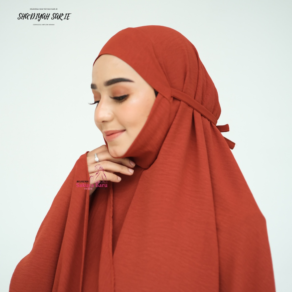 Shadiyah Mukena Dewasa Crincle Airflow Polos Premium Jumbo Original Free Bross Warna (Army, Lavender, Mocca, Hitam, Putih, Dark Brown, Merah Bata, Biru Wardah) Sakura