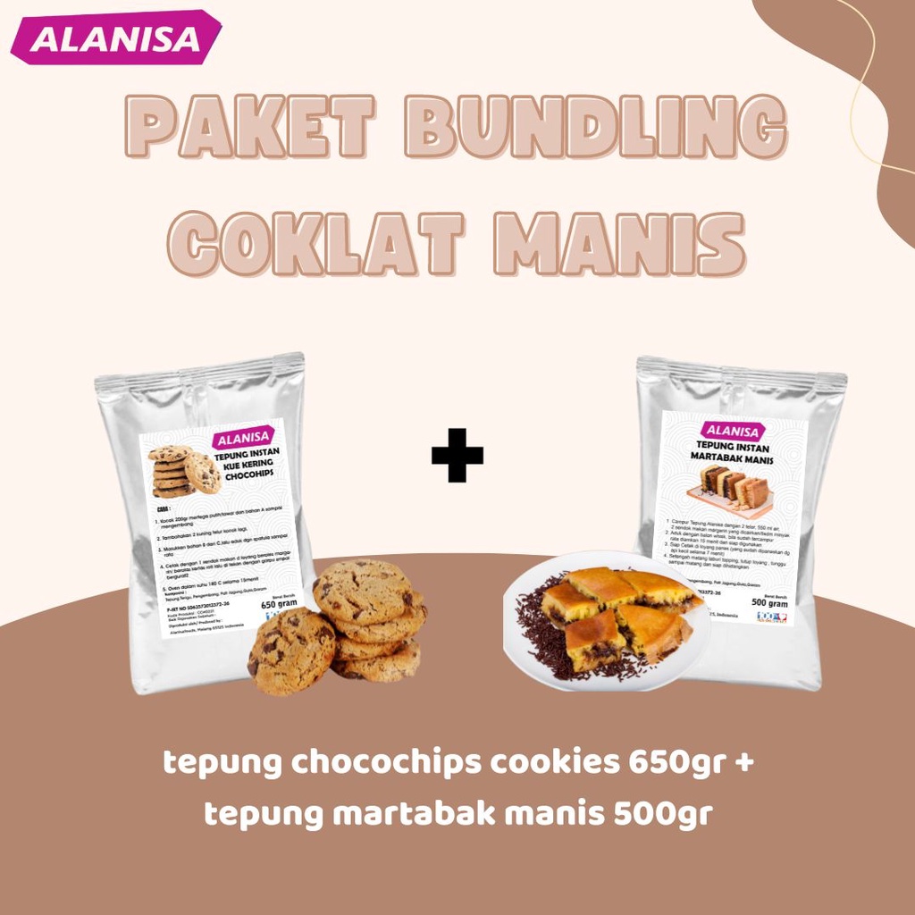 

PAKET BUNDLING COKLAT MANIS (TEPUNG CHOCOCHIPS COOKIES+TEPUNG MARTABAK MANIS 500GR)