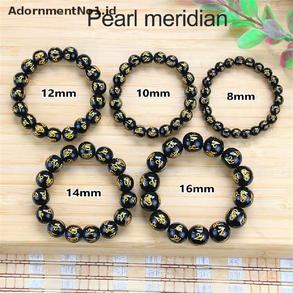 [AdornmentNo1] Hitam Obsidian Jimat Keberuntungan Bangles Warna Manik-Manik Wanita Pria Gelang Perhiasan Hadiah [ID]