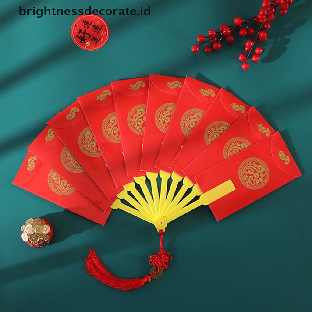 [Birth] Amplop Merah Imlek Baru Bentuk Kipas Hongbao Chinese Spring Festival Red Pockets Best Wish Lucky Money Pockets Gift [ID]