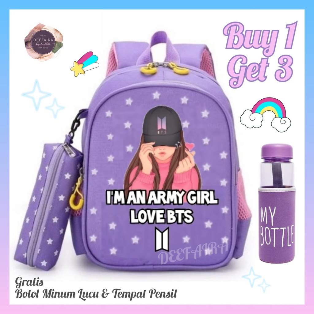 Tas Ransel Anak Perempuan Untuk Sekolah Tk Sd Smp Motif I AM 4rmy Bet33s Gratis My B0ttle