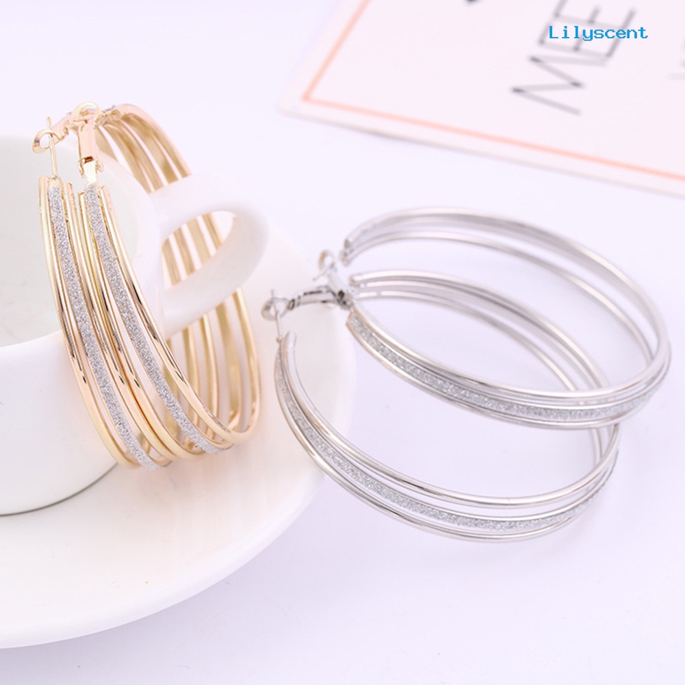 [LS] Wanita Fashion Frosted Multilayer Bulat Lingkaran Menjuntai Anting Pesta Perhiasan Hadiah