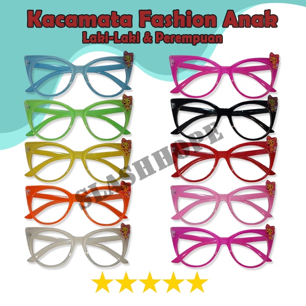 Kacamata Anak Cat Eye Lensa Bening Transparan Laki-laki Perempuan /  Kacamata Mata Kucing Anak Lucu 