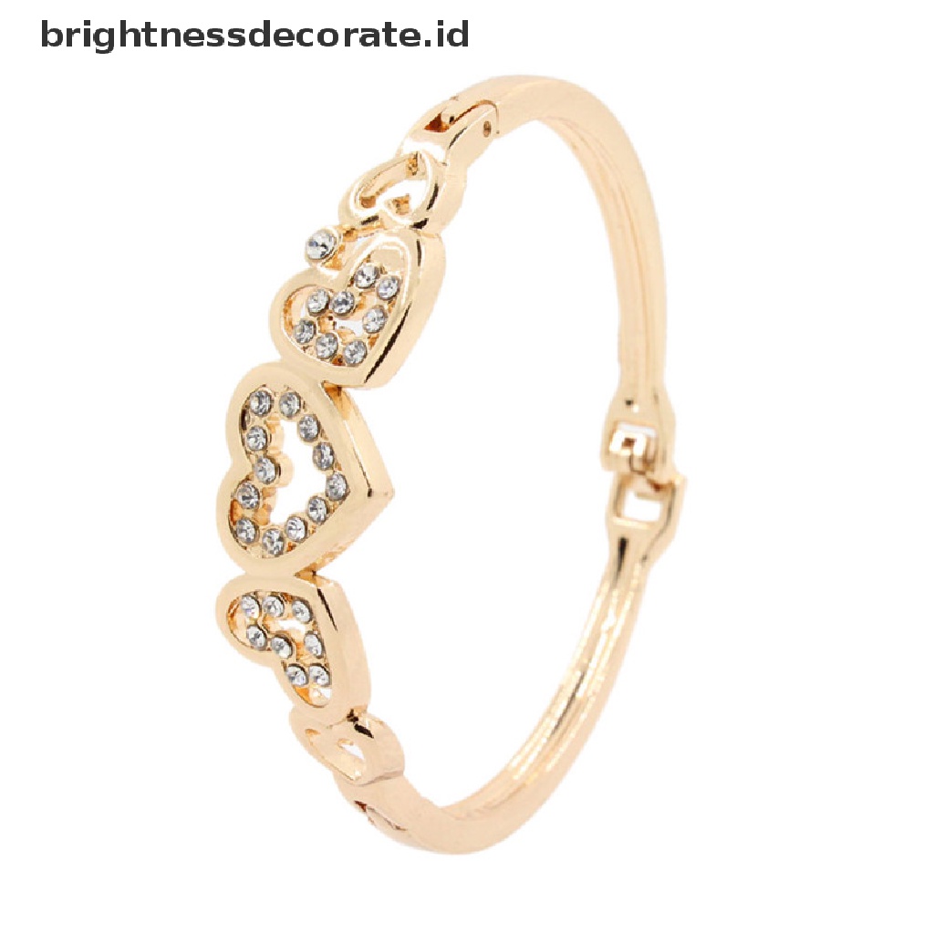 [Birth] Hot Fashion Wanita Lady Lapis Emas Kristal Cuff Bangle Cinta Hati Pesona Gelang [ID]