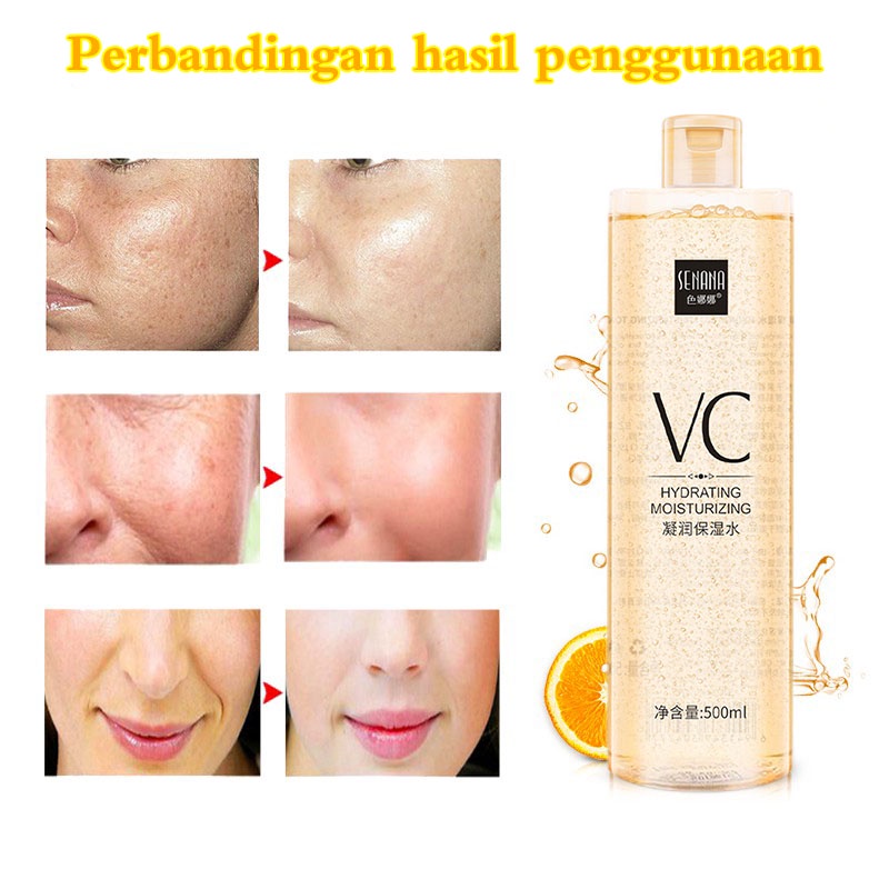 Toner wajah glowing Skincare wajah Toner glowing VC Hydrating Moisturizing Toner 500ml Asam hialuronat dan vitamin C alami Menghilangkan keriput / mencerahkan kulit / menghidrasi