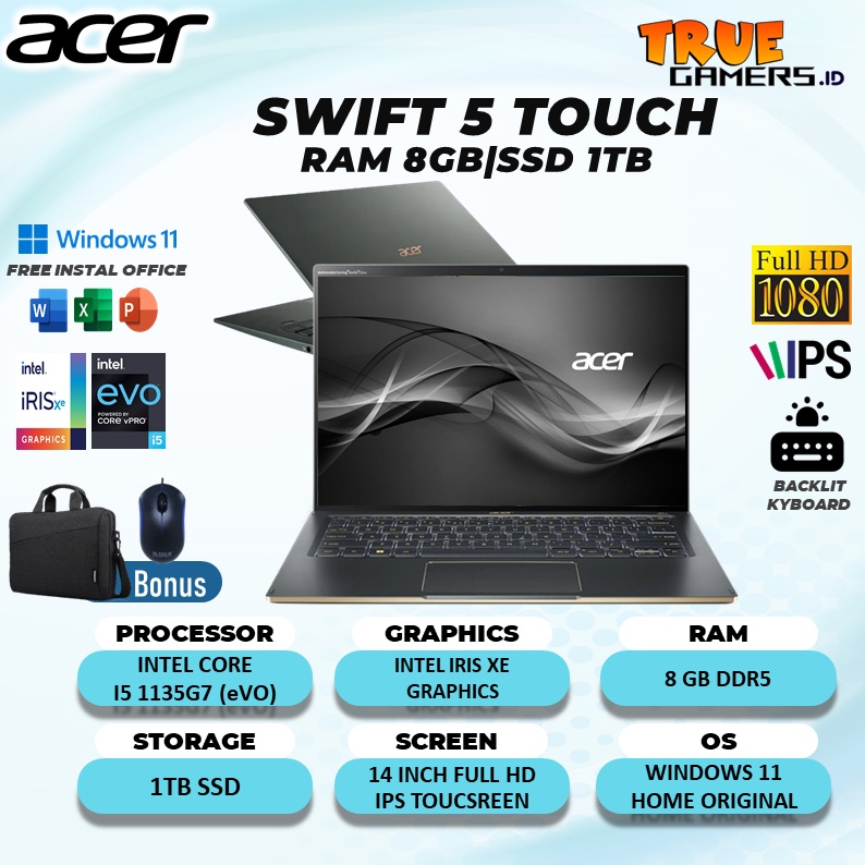 ACER SWIFT 3 INFINITY 4 SF314 EVO I7 1165G7  RAM 8GB 1TB ssd IRISXE W11+OHS21 14.0FHD IPS