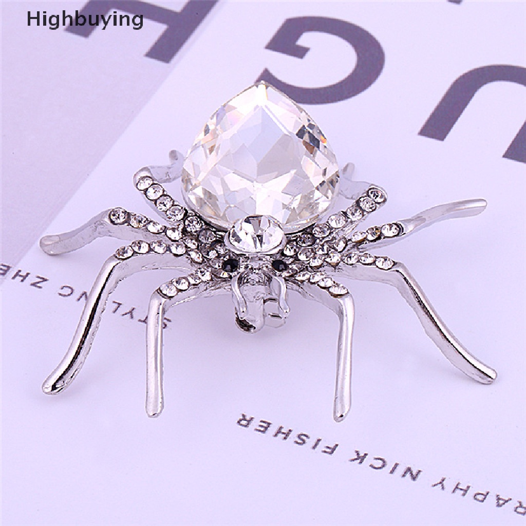 Hbid Perhiasan Bros Fashion Lapis Perak Spider Putih Elegan Kristal Brooch Pin Glory