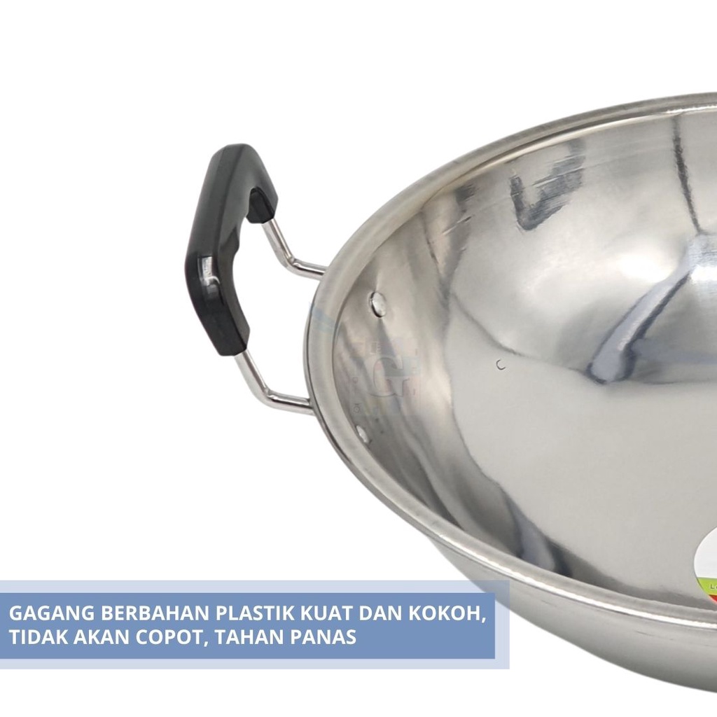 Wajan Penggorengan / Wok Pan / Kuali Penggorengan Stainless Steel 30Cm