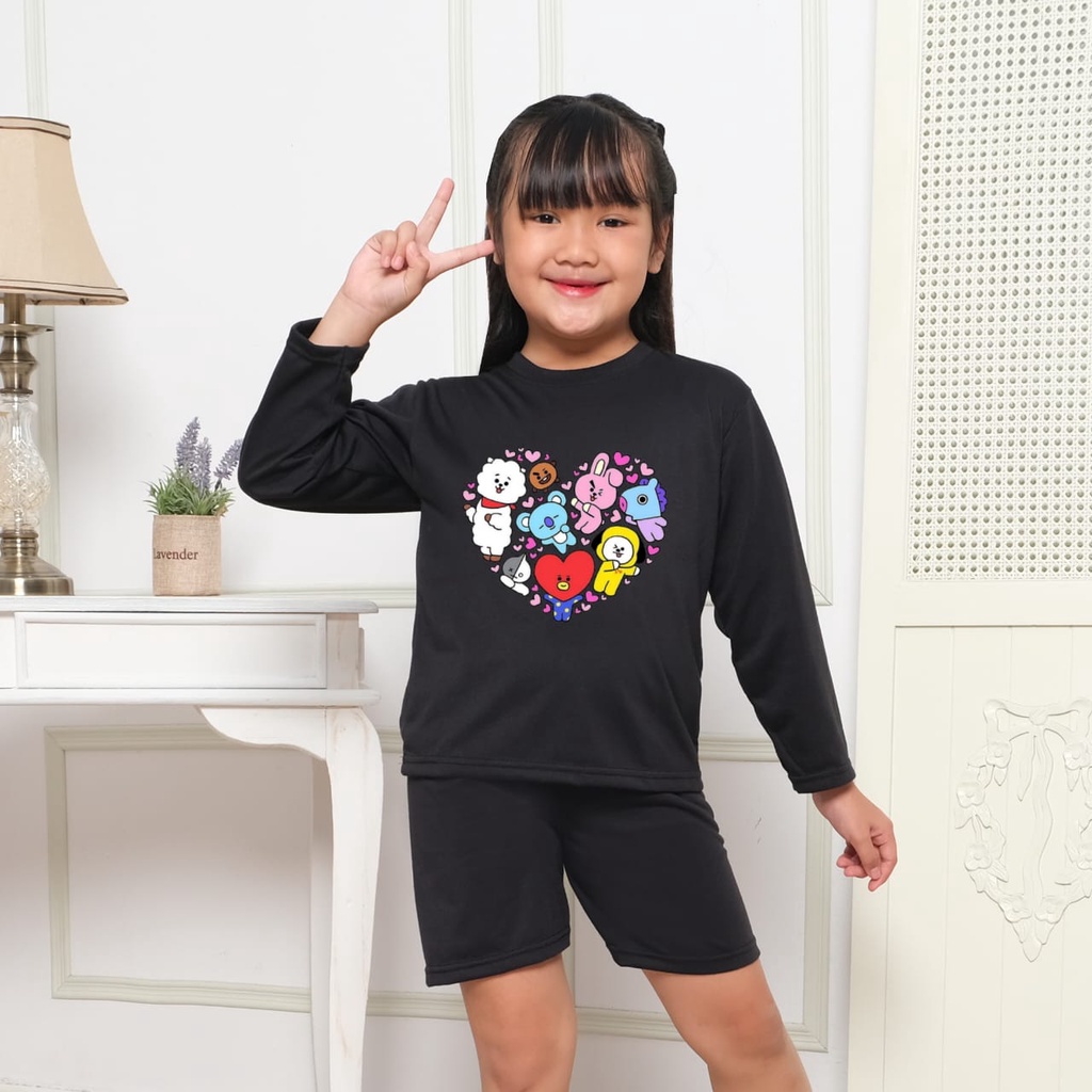 Hzl_outfit Setelan Celana Pendek Lengan Panjang BT21 LOPE Anak Perempuan (COD)