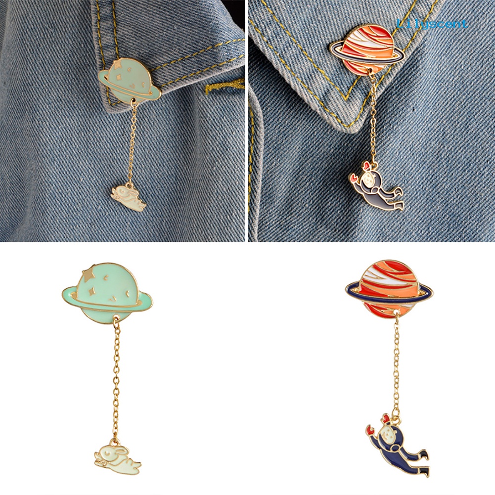 [LS] Unisex Fashion Kelinci Astronot Liontin Planet Bumi Lencana Bros Pin