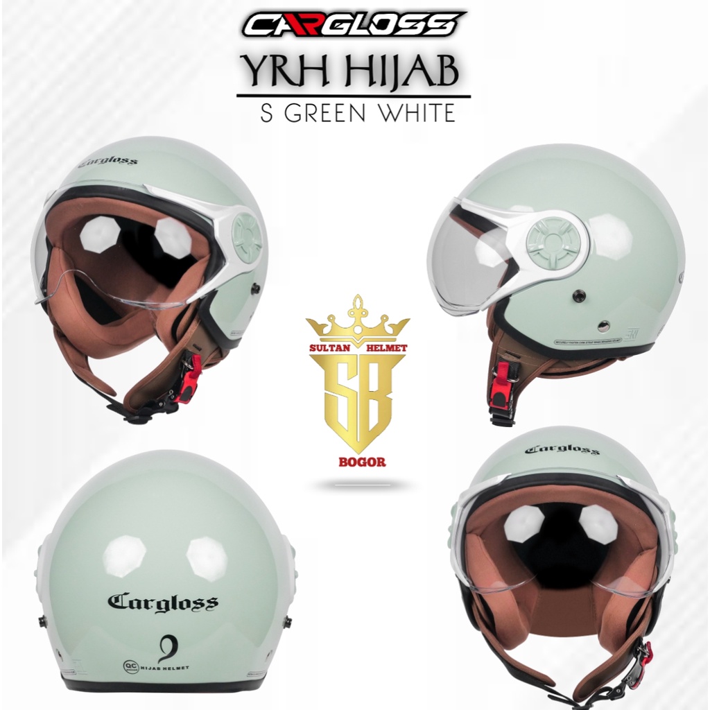 HELM CARGLOSS YRH HIJAB S GREEN WHITE SOLID CARGLOSS HALF FACE ORIGINAL