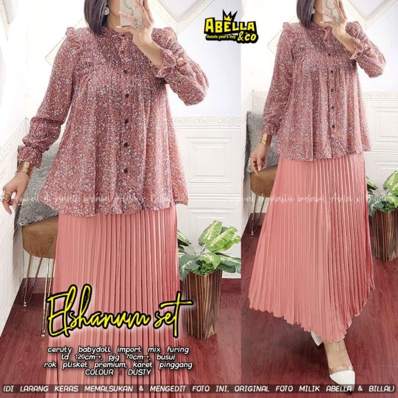 Cod Elshanum set/gamis kondangan/baju muslim/busana muslim/gamis ibu muda/gamis lebaran/gamis cantik