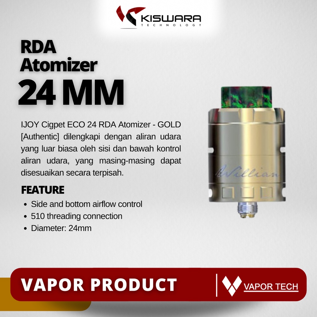 IJOY Cigpet ECO 24 RDA Atomizer - GOLD [Authentic] KiswaraBandung