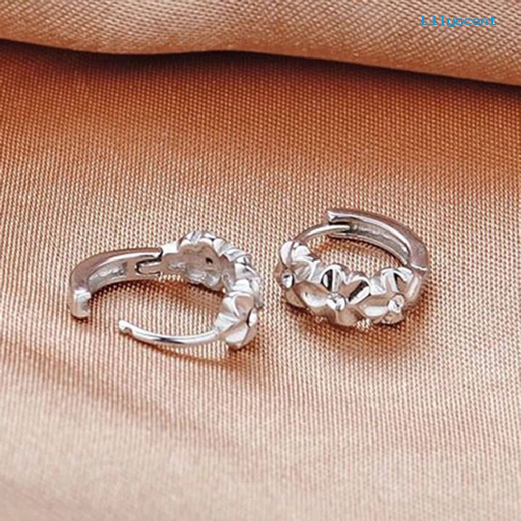 [LS] Anting Klip Telinga Hoop Wanita Berlian Imitasi Mengkilap Bunga Silver Plated Untuk Pesta