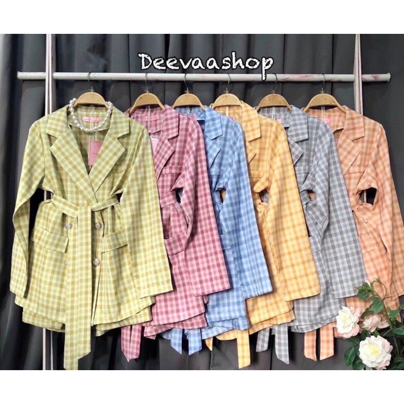 BJ - Set blazer 2 in 1 kotak belt celana pendek PREMIUM BUTTON 8986 import | 368