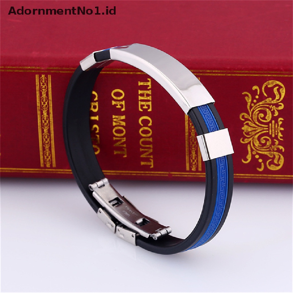 [AdornmentNo1] 5warna Baja Titanium Stainless Steel Aksesoris Pesona Gelang Silikon Bangle Man Fashion Hadiah Perhiasan [ID]