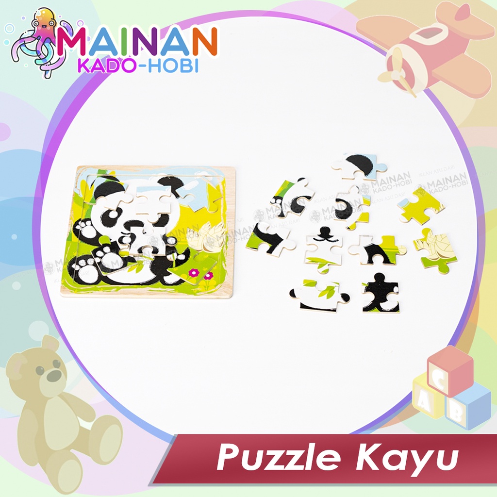 MAINAN PUZZLE KAYU 1-5 TAHUN GAMBAR BINATANG HEWAN PANDA