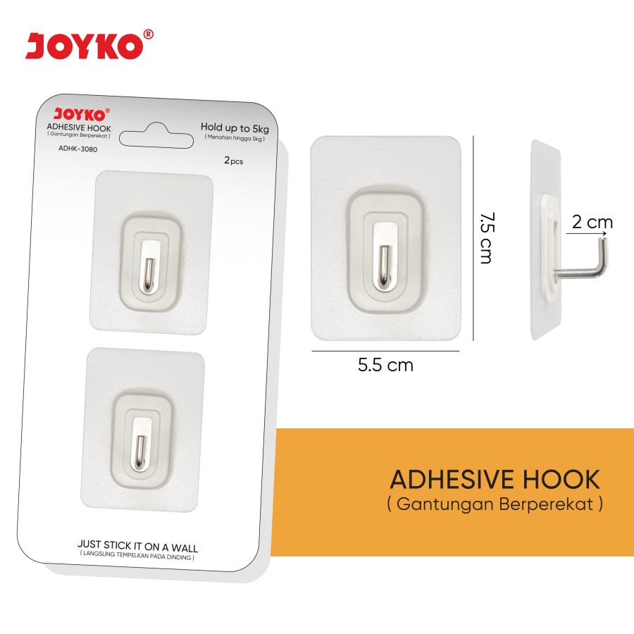 Adhesive Hook Gantungan Baju Tempel Dinding Stainless Joyko ADHK-3080