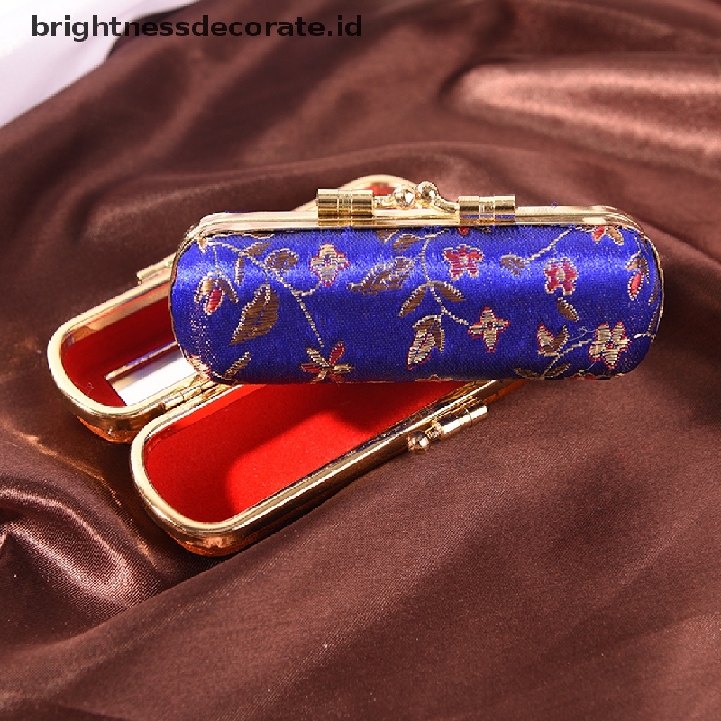 [Birth] Holder Lip Case Klip Besi Fashion Dengan Cermin Di Dalam &amp; Penutup Snap-On  Kotak Holder Lip Case Desain Bunga Bordir Brokat Retro Dengan Cermin  Lip Case Holder Kotak Panas B