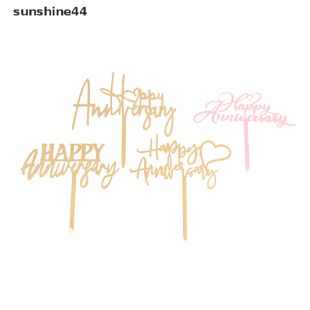 Hiasan Kue Akrilik Sunshine Gold Pink Happy Anniversary Hiasan Kue Valene Day.